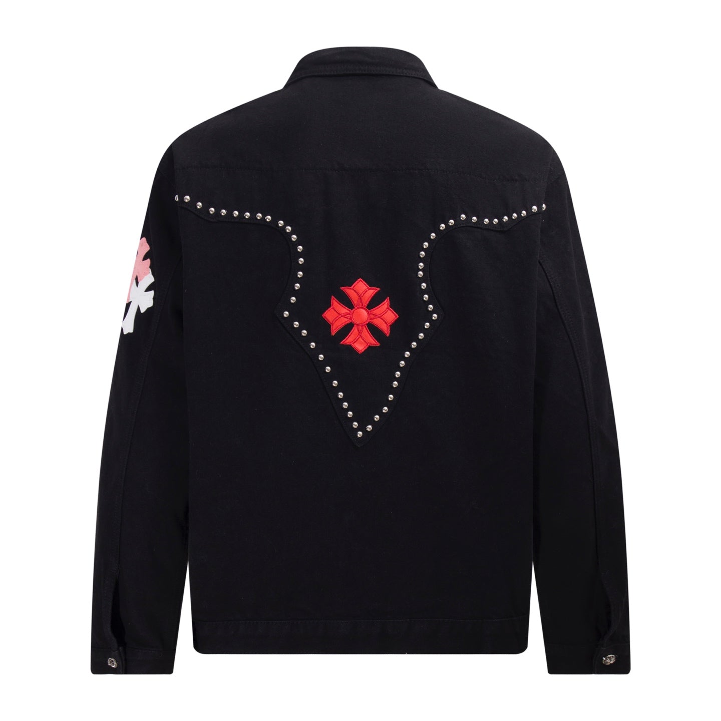 Multi Cross Studded Denim Jacket - Black Gothic Streetwear Coat H49